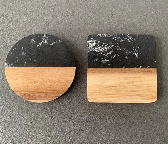 Marble & Wood Coasters - Round - 2pack