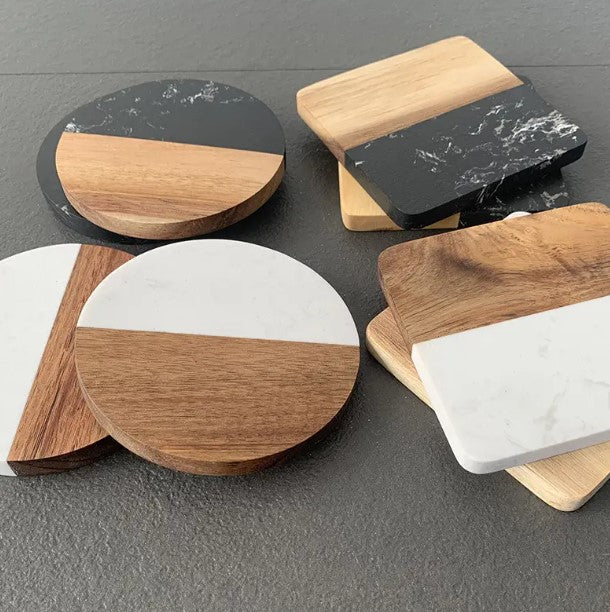 Marble & Wood Coasters - Round - 2pack