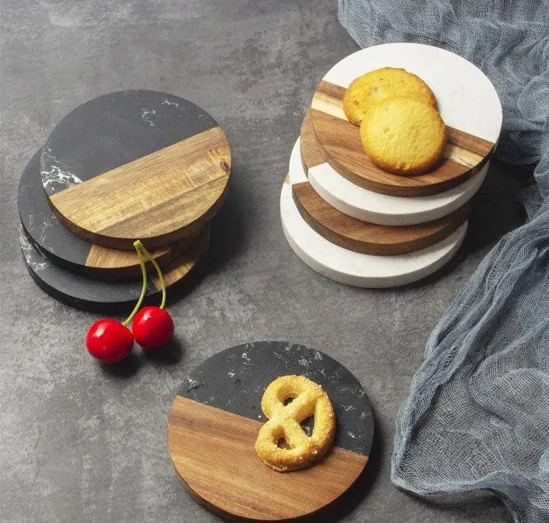 Marble & Wood Coasters - Round - 2pack