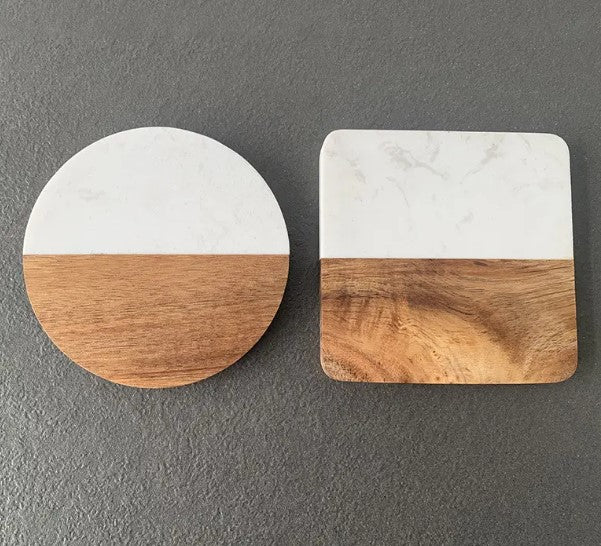 Marble & Wood Coasters - Round - 2pack