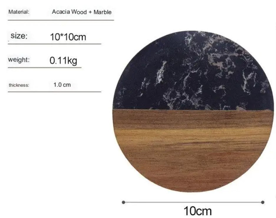 Marble & Wood Coasters - Round - 2pack