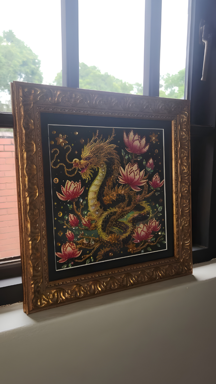 Golden Lotus Dragon Diamond Dot Artwork