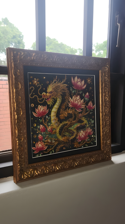 Golden Lotus Dragon Diamond Dot Artwork