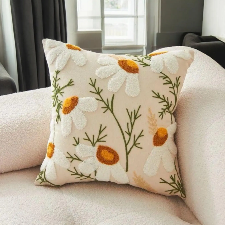 Daisy Embroidered Scatter Cushion