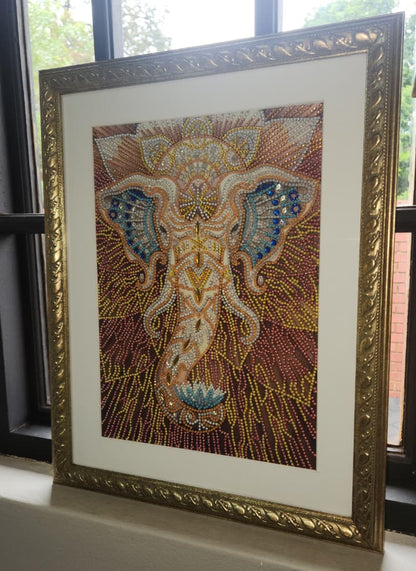 Golden Radiance Elephant Diamond Dot Artwork
