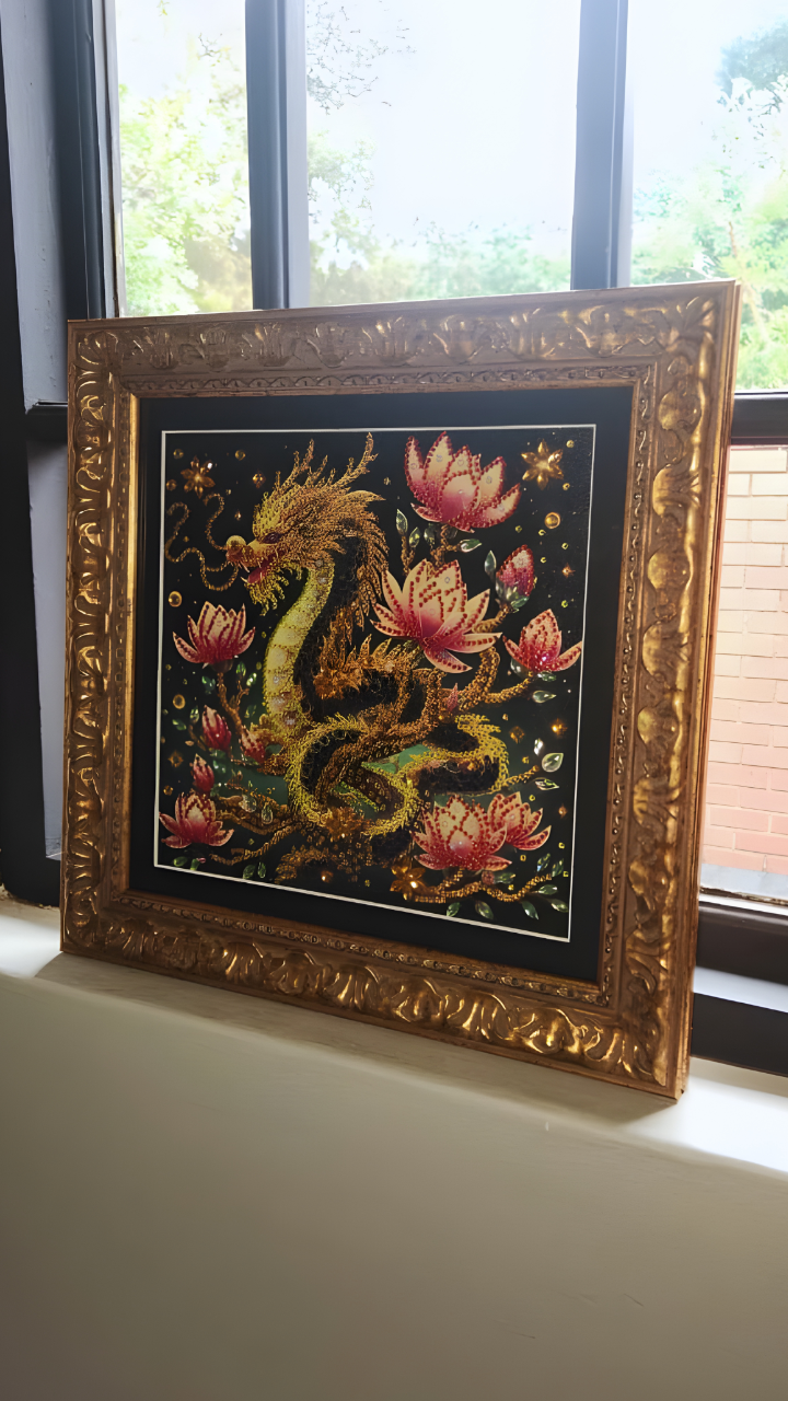 Golden Lotus Dragon Diamond Dot Artwork
